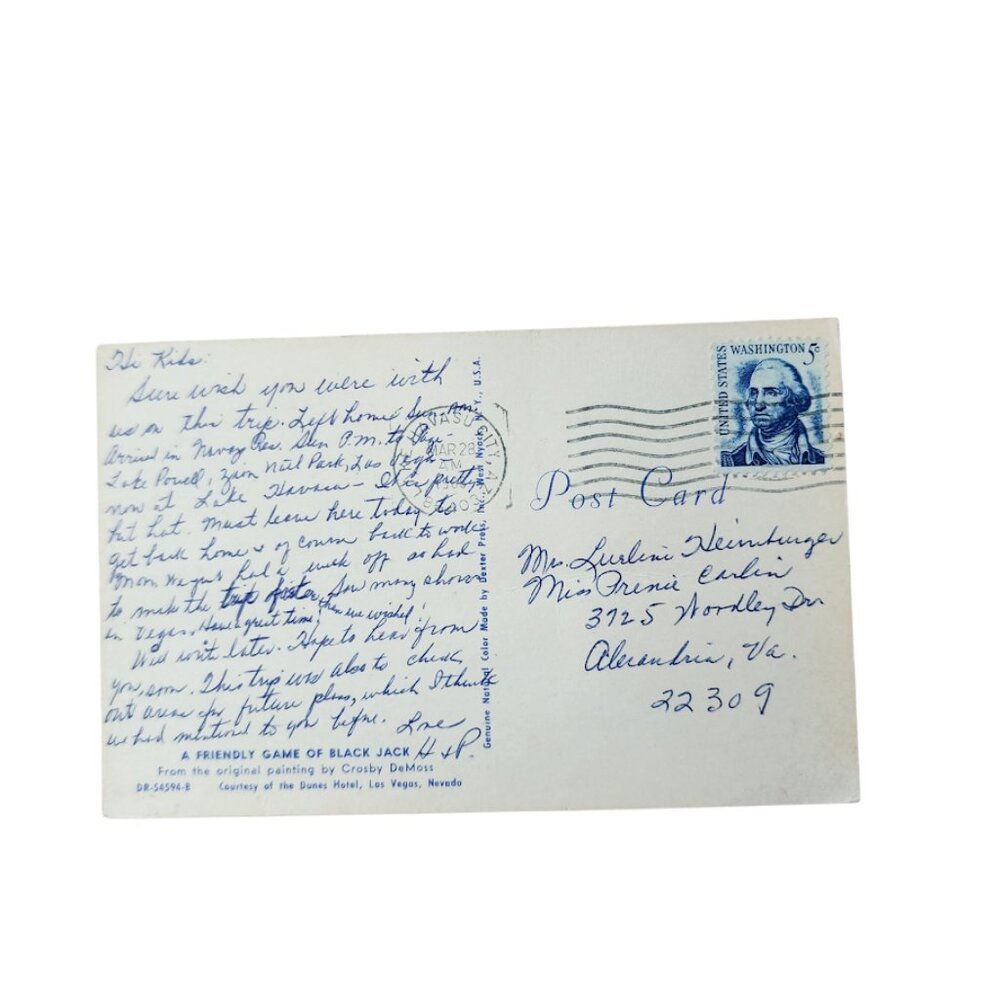 VINTAGE 1960s Las Vegas Postcard – 5¢ Washington Stamp, Written & Mailed from Ne